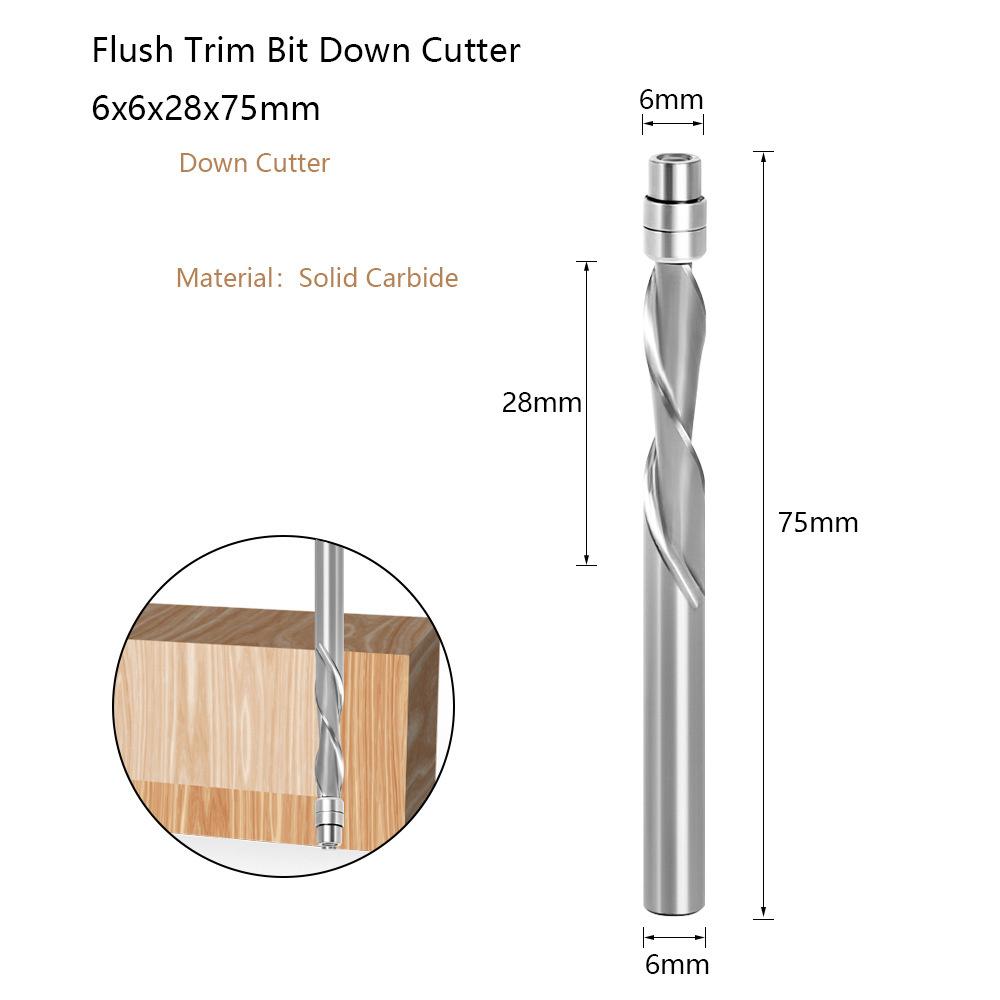 6mm 6.35mm Shank Solid Carbide Bearing Guided Two Flute Flush Trim Router Bits Woodworking Milling Cutters Z06AT3A