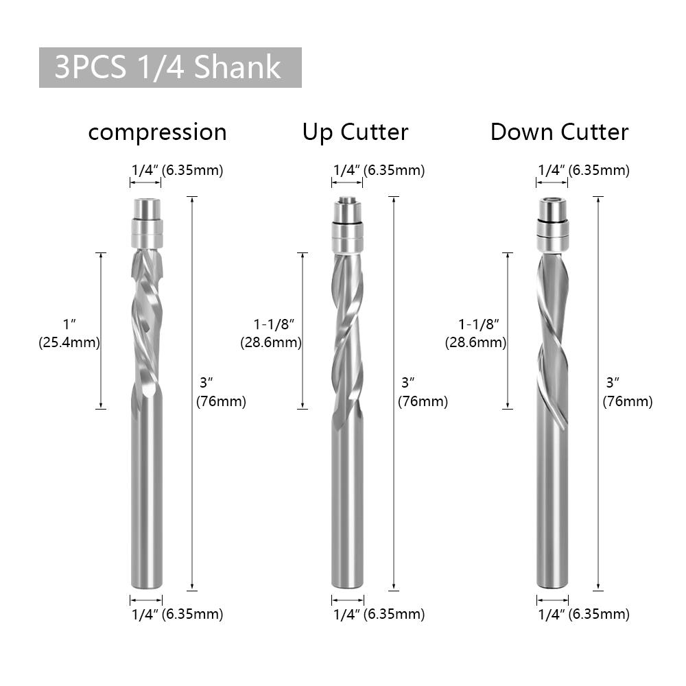 6mm 6.35mm Shank Solid Carbide Bearing Guided Two Flute Flush Trim Router Bits Woodworking Milling Cutters Z06AT3A