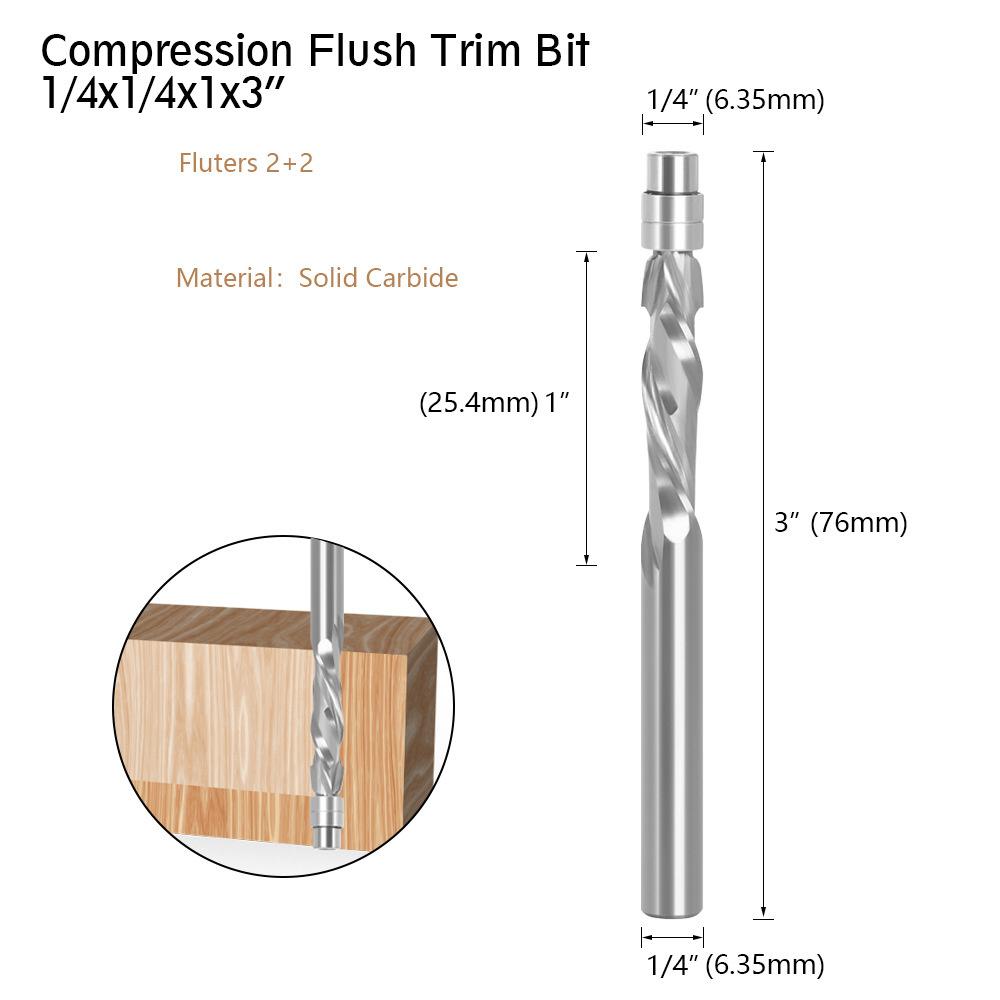 6mm 6.35mm Shank Solid Carbide Bearing Guided Two Flute Flush Trim Router Bits Woodworking Milling Cutters Z06AT3A