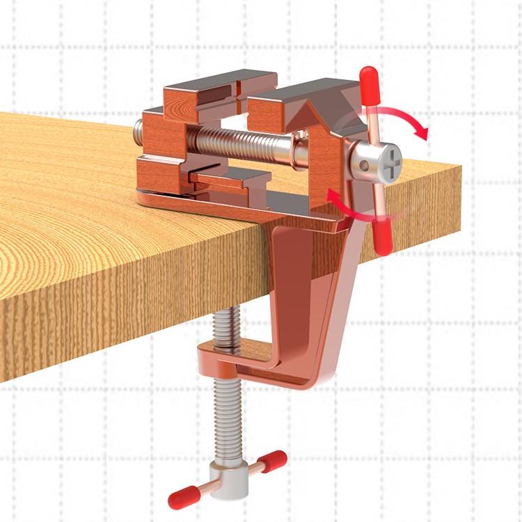 1PCS Upgraded Mini Aluminum Alloy Bench Table Clamp-on Vise Clamp Fixed Tool for Woodworking / Metalworking / Cutting Conduit / Drilling