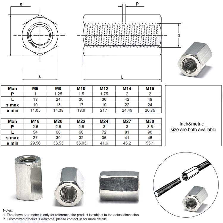 M3 M4 M5 M6 M8 M10 UNC Thread Round Long DIN934 DIN933 Hexagon Head Cap Flange Hex Nuts