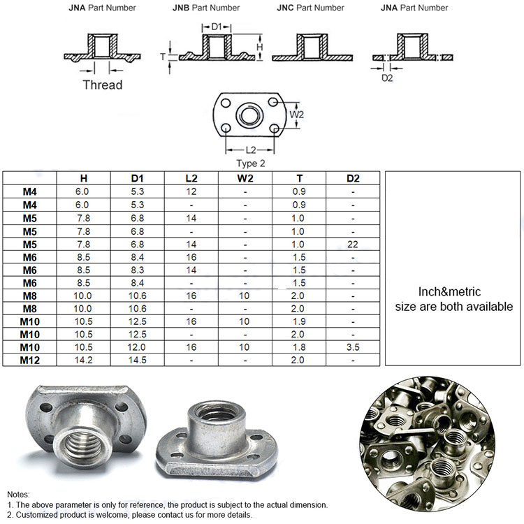 M6 M8 M10 M12 7/16 2 4 Holes Carbon Steel T Tee Weld Nut