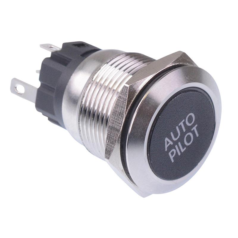 Auto Pilot' Blue LED Latching 19mm Vandal Push Button Switch SPDT 12V