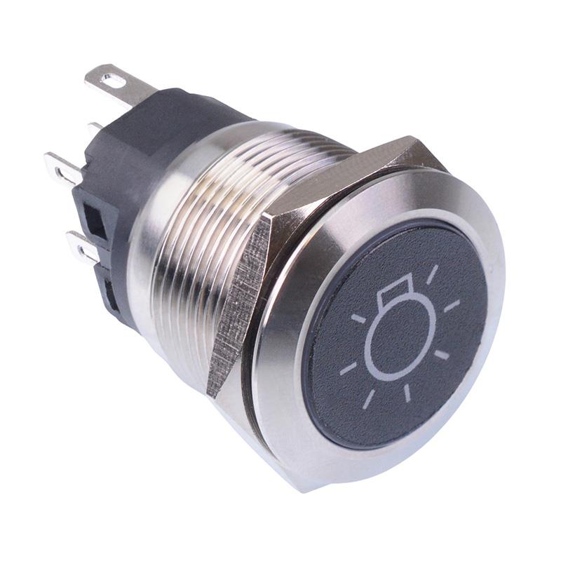 Cabin Light' Blue LED Latching 22mm Vandal Push Button Switch SPDT 12V