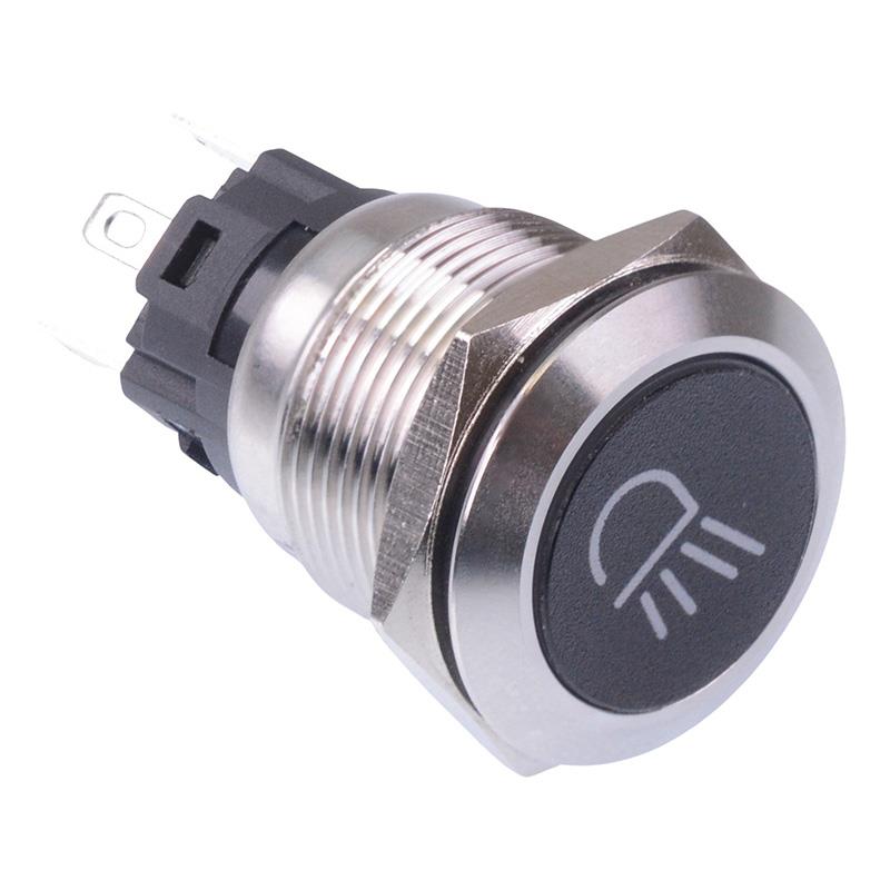 Flood Light (Mirrored)' Red LED Momentary 19mm Vandal Push Button Switch SPDT 12V