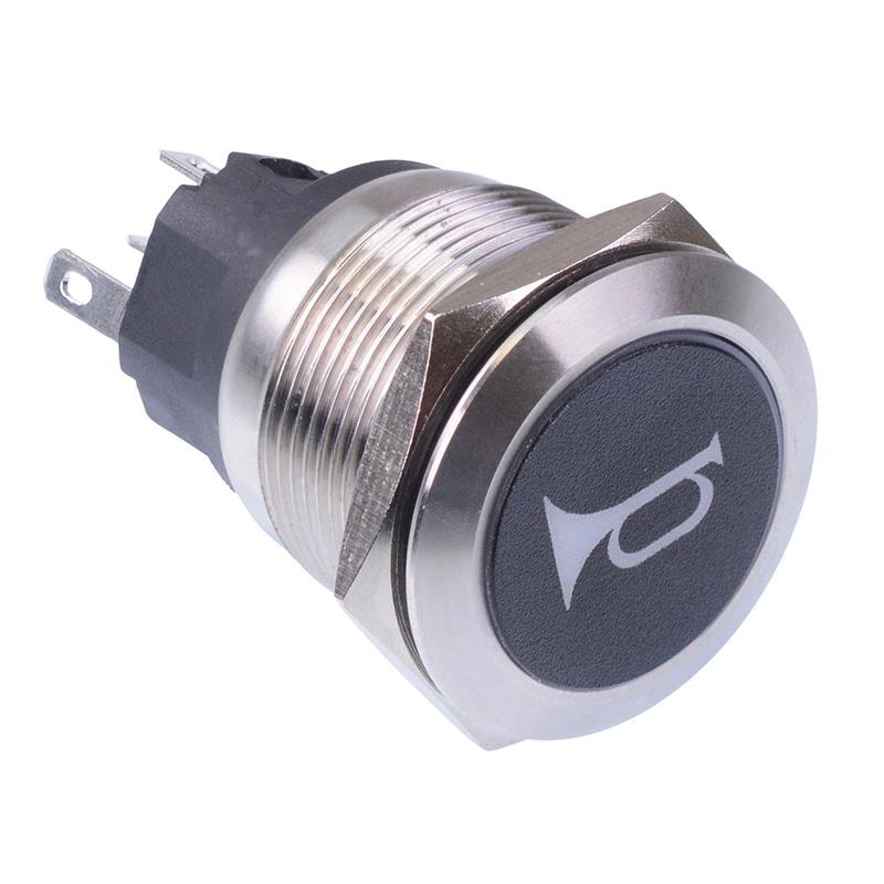 Horn' White LED Momentary 22mm Vandal Push Button Switch SPDT 12V