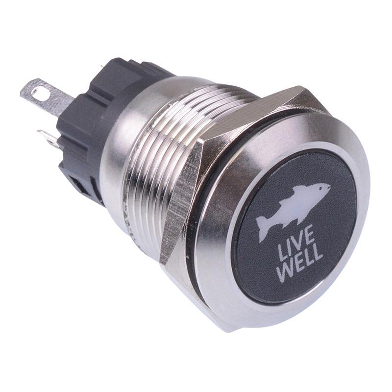 Live Well' White LED Momentary 19mm Vandal Push Button Switch SPDT 12V