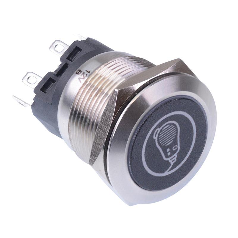 Radio' Blue LED Latching 22mm Vandal Push Button Switch SPDT 12V