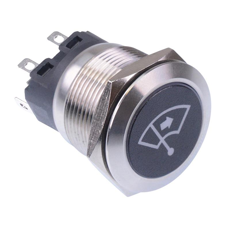Windscreen Wiper Right' Blue LED Latching 22mm Vandal Push Button Switch SPDT 12V