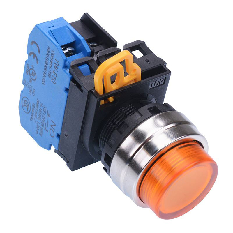 Amber 24V illuminated 22mm Metal Bezel Maintained Push Button Switch NO IP65 YW4L-A2E10Q4A