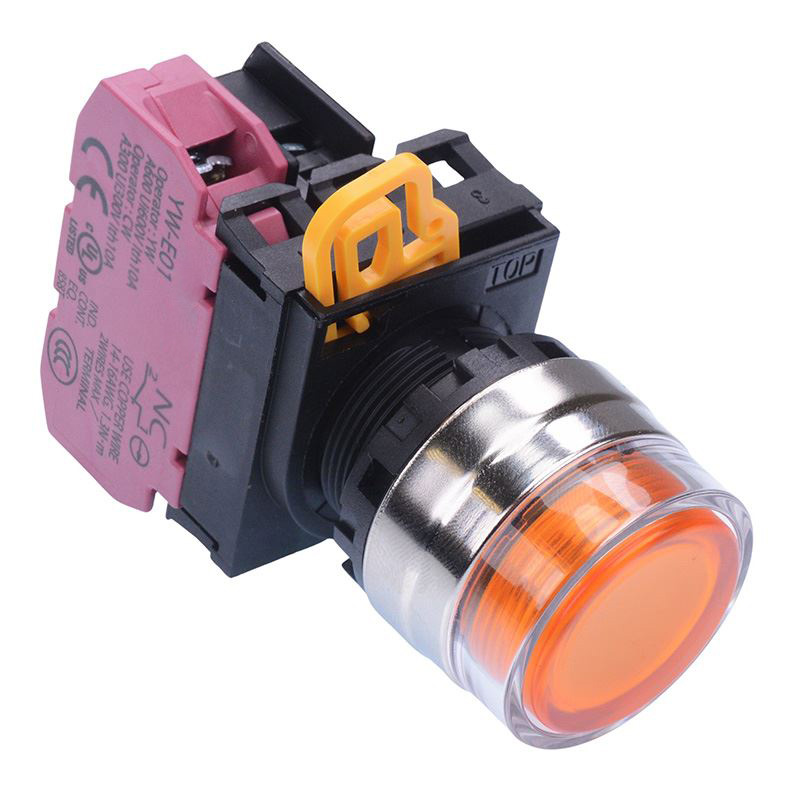 Amber 24V illuminated 22mm Metal Bezel Maintained Shrouded Push Button Switch NC IP65 YW4L-AF2E01Q4A
