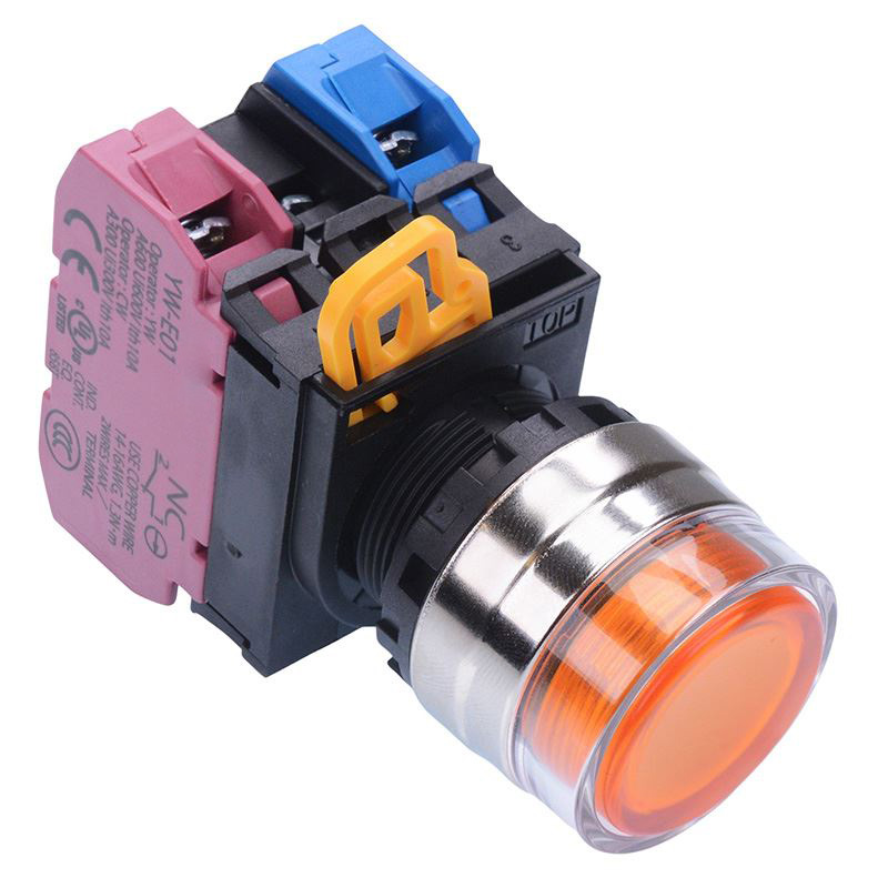 Amber 24V illuminated 22mm Metal Bezel Momentary Shrouded Push Button Switch 1NO-1NC IP65 YW4L-MF2E11Q4A