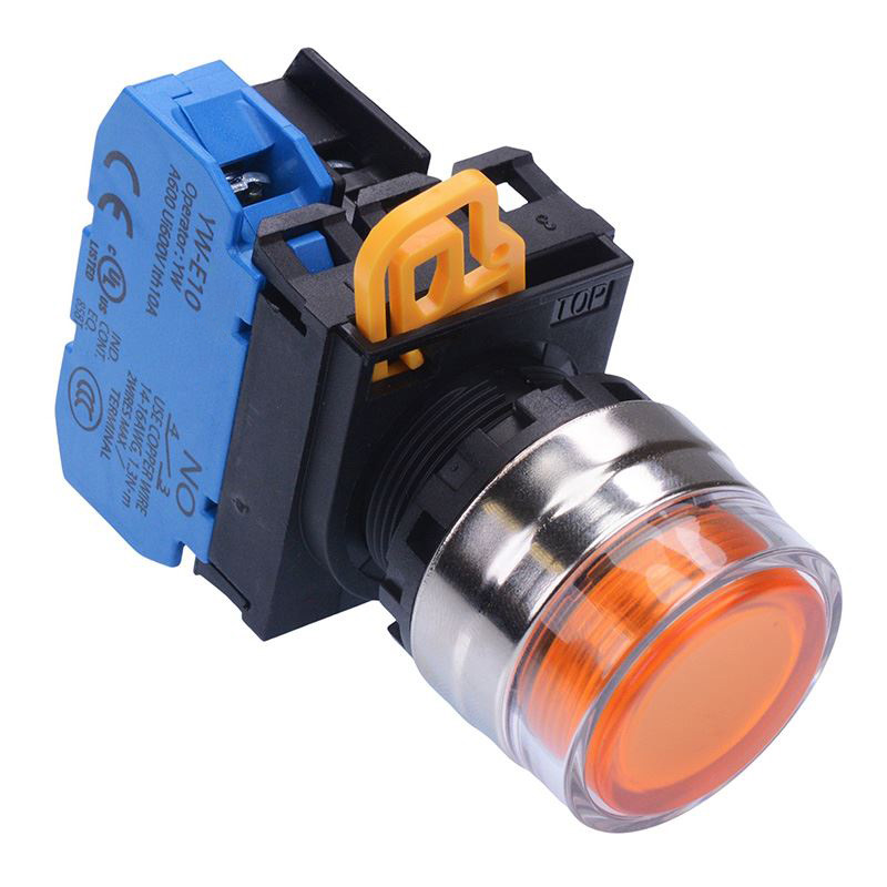 Amber 24V illuminated 22mm Metal Bezel Momentary Shrouded Push Button Switch NO IP65 YW4L-MF2E10Q4A