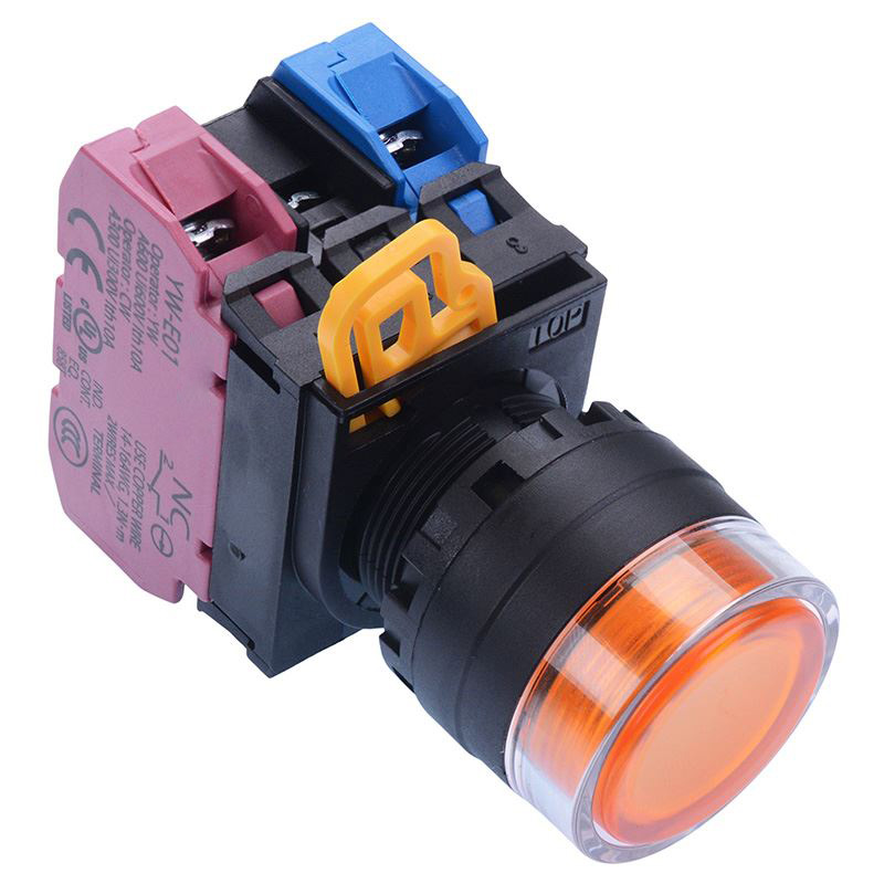 Amber 24V illuminated 22mm Momentary Shrouded Push Button Switch 1NO-1NC IP65 YW1L-MF2E11Q4A