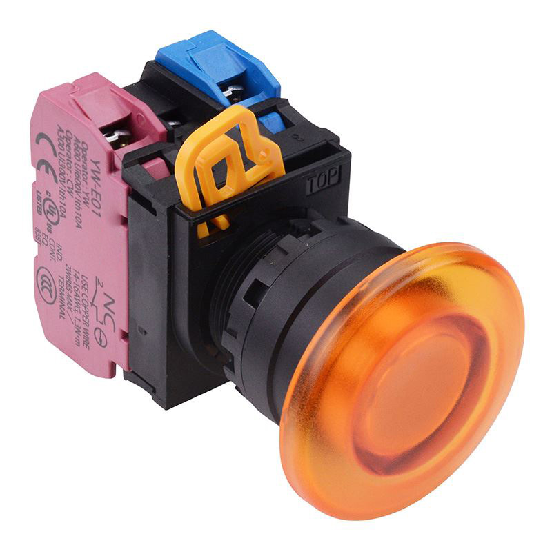 Amber 24V illuminated 22mm Mushroom Maintained Push Button Switch 1NO-1NC IP65 YW1L-A4E11Q4A