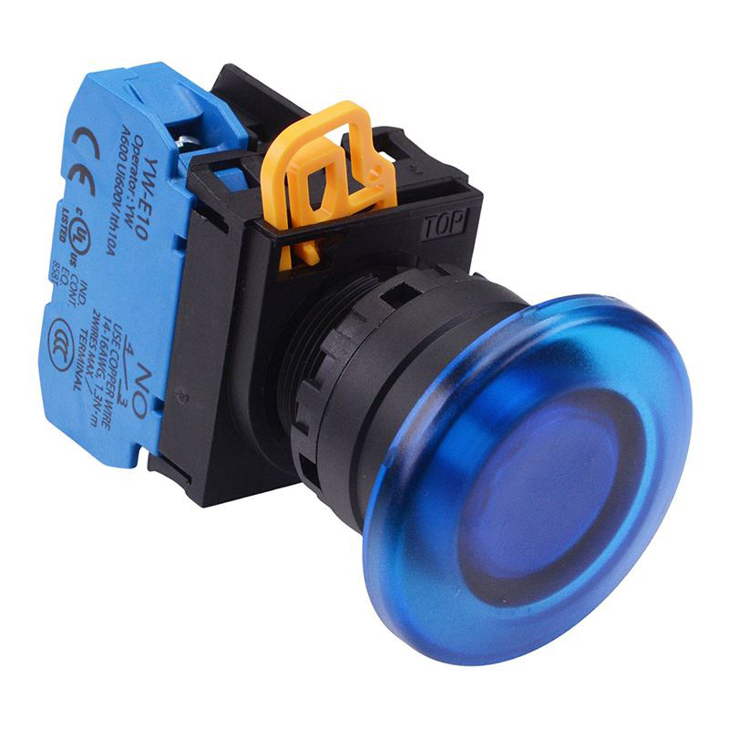 Blue 12V illuminated 22mm Mushroom Momentary Push Button Switch NO IP65 YW1L-M4E10Q3S
