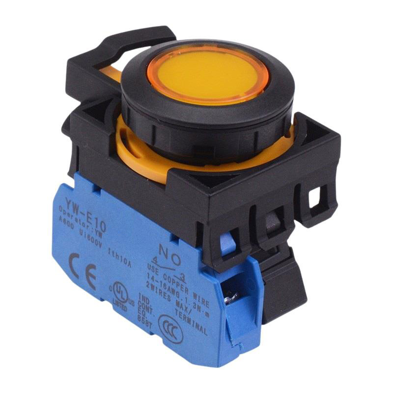 CW1L-M1E10Q4Y Yellow 24V illuminated Momentary Push Button Switch 1NO IP65