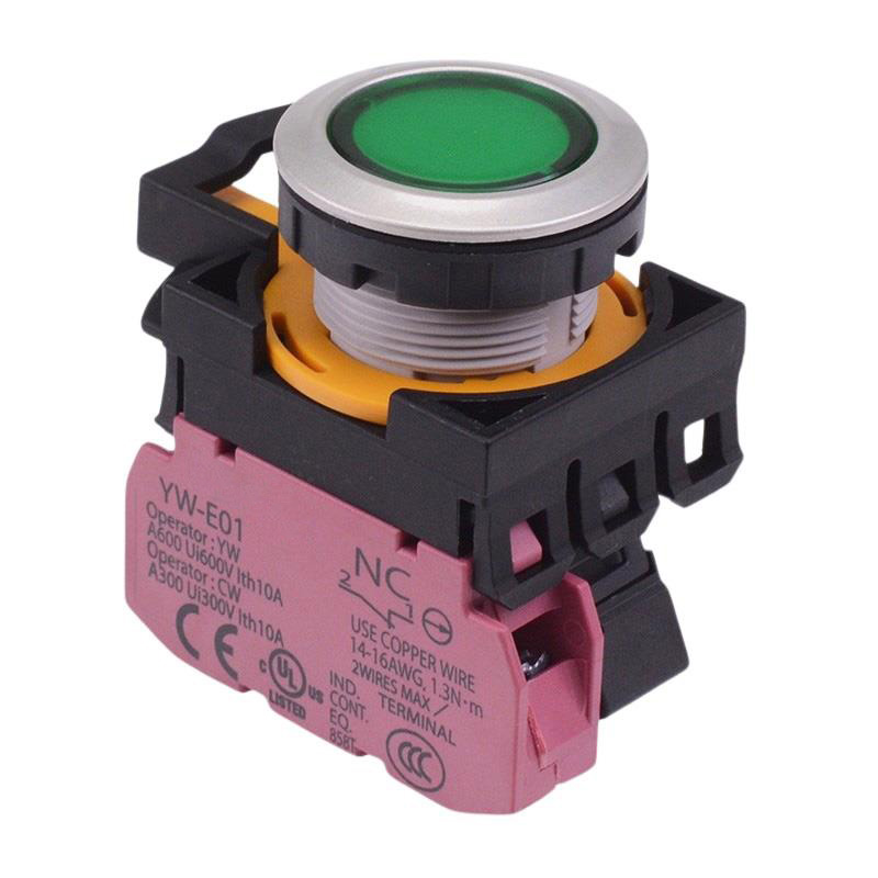 CW4L-A1E01Q3G Green 12V illuminated Maintained Push Button Switch 1NC IP65
