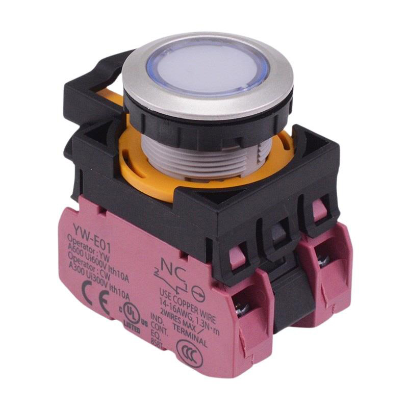 CW4L-A1E02Q3PW White 12V illuminated Maintained Push Button Switch 2NC IP65