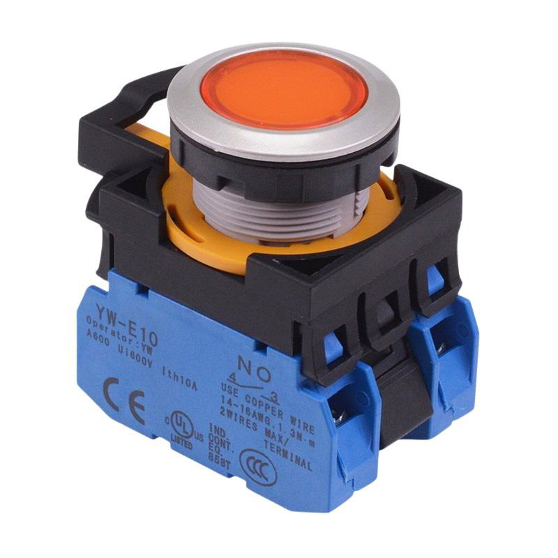 CW4L-A1E20Q3A Amber 12V illuminated Maintained Push Button Switch 2NO IP65