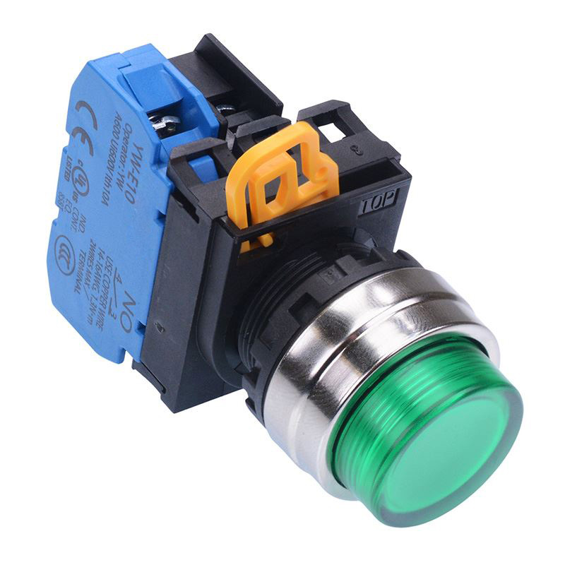 Green 12V illuminated 22mm Metal Bezel Maintained Push Button Switch NO IP65 YW4L-A2E10Q3G