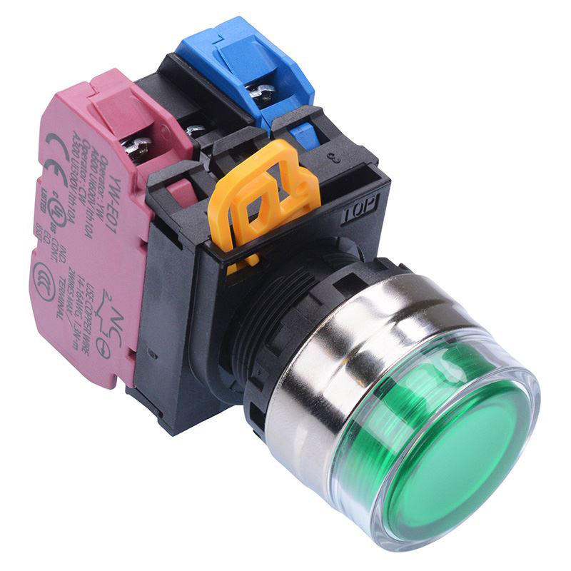 Green 12V illuminated 22mm Metal Bezel Maintained Shrouded Push Button Switch 1NO-1NC IP65 YW4L-AF2E11Q3G