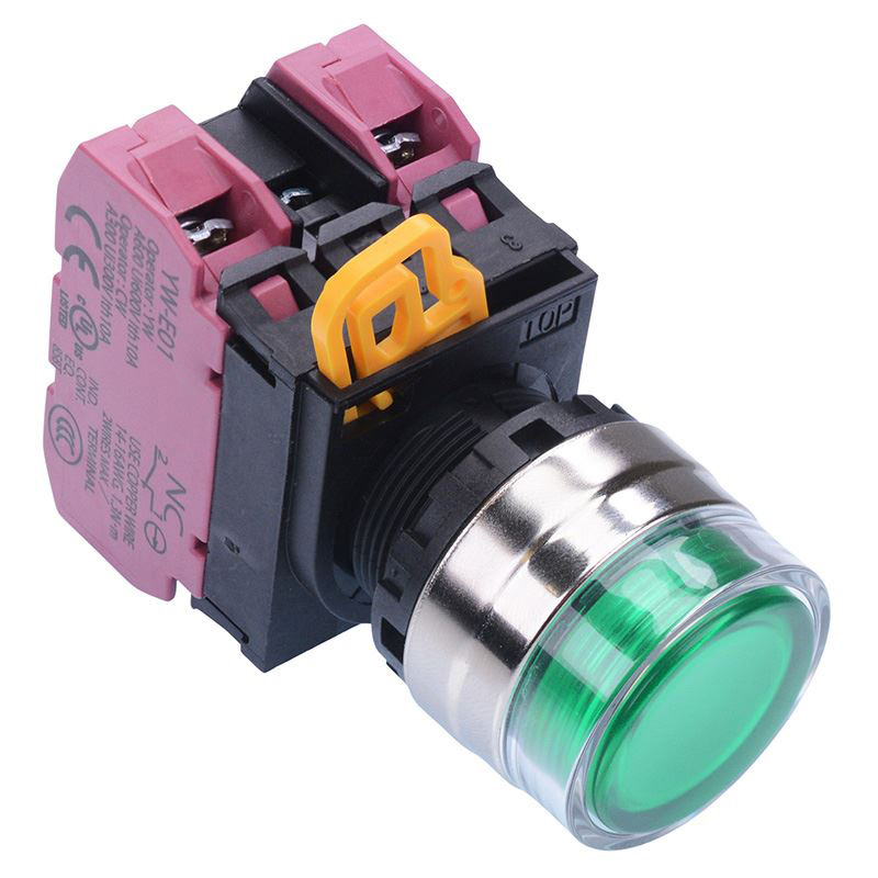 Green 12V illuminated 22mm Metal Bezel Maintained Shrouded Push Button Switch 2NC IP65 YW4L-AF2E02Q3G