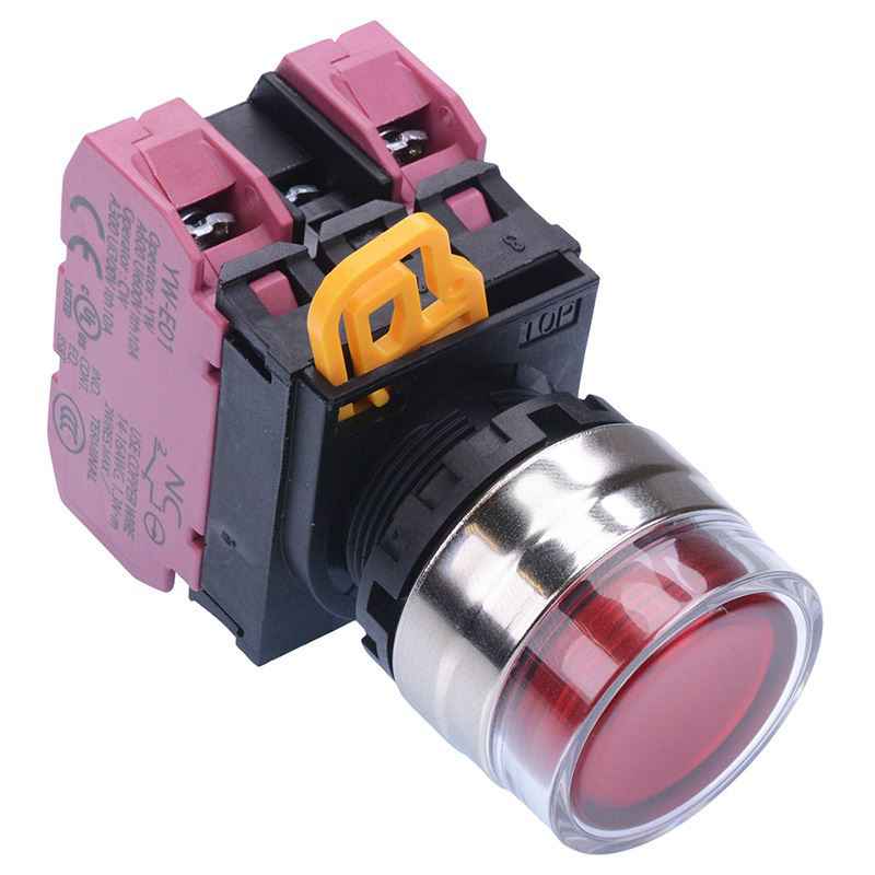 Red 12V illuminated 22mm Metal Bezel Momentary Shrouded Push Button Switch 2NC IP65 YW4L-MF2E02Q3R