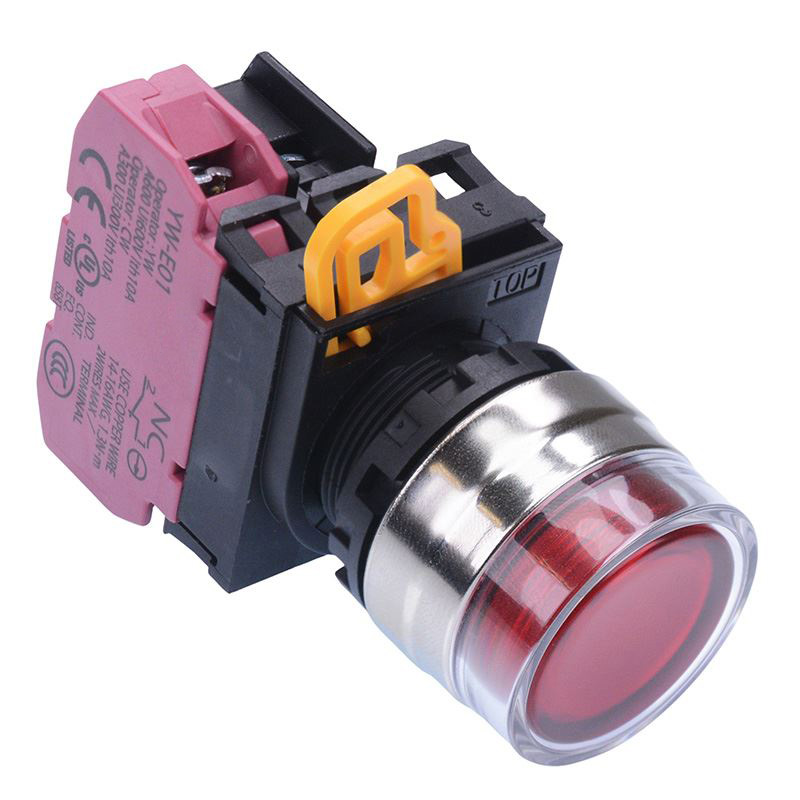 Red 24V illuminated 22mm Metal Bezel Maintained Shrouded Push Button Switch NC IP65 YW4L-AF2E01Q4R
