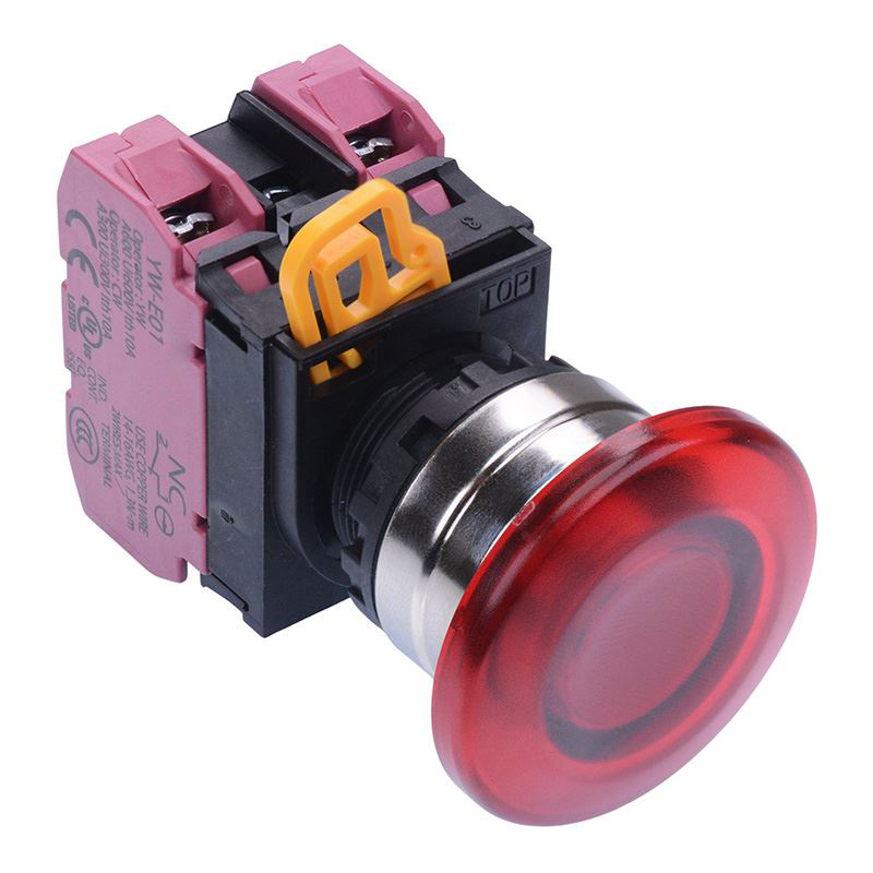 Red 24V illuminated 22mm Metal Bezel Mushroom Momentary Push Button Switch 2NC IP65 YW4L-M4E02Q4R