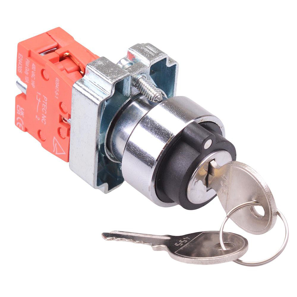 PtecMetK2CRL 2 Position Metal Key Switch 10A 1NC