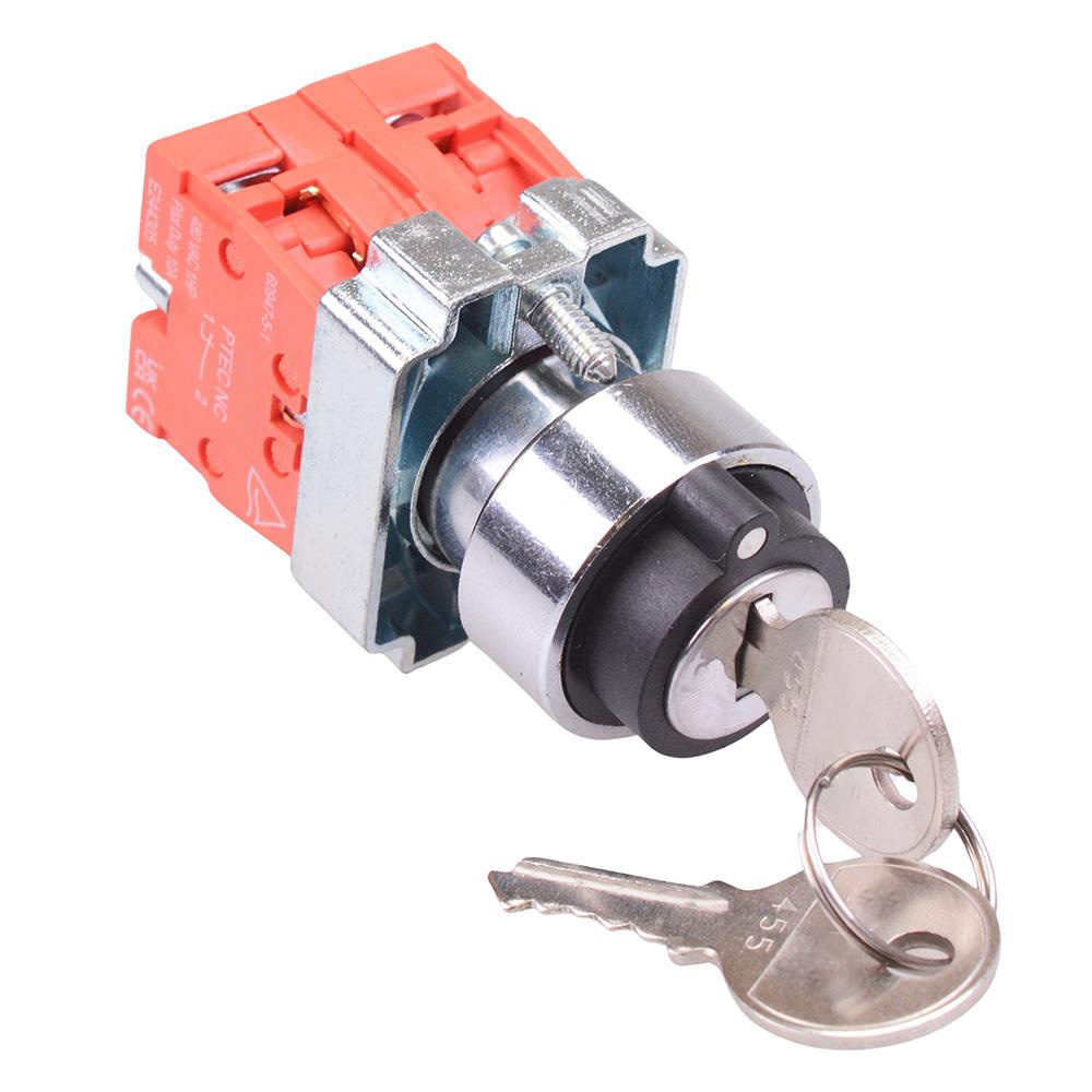 PtecMetK2CRL 2 Position Metal Key Switch 10A 2NC