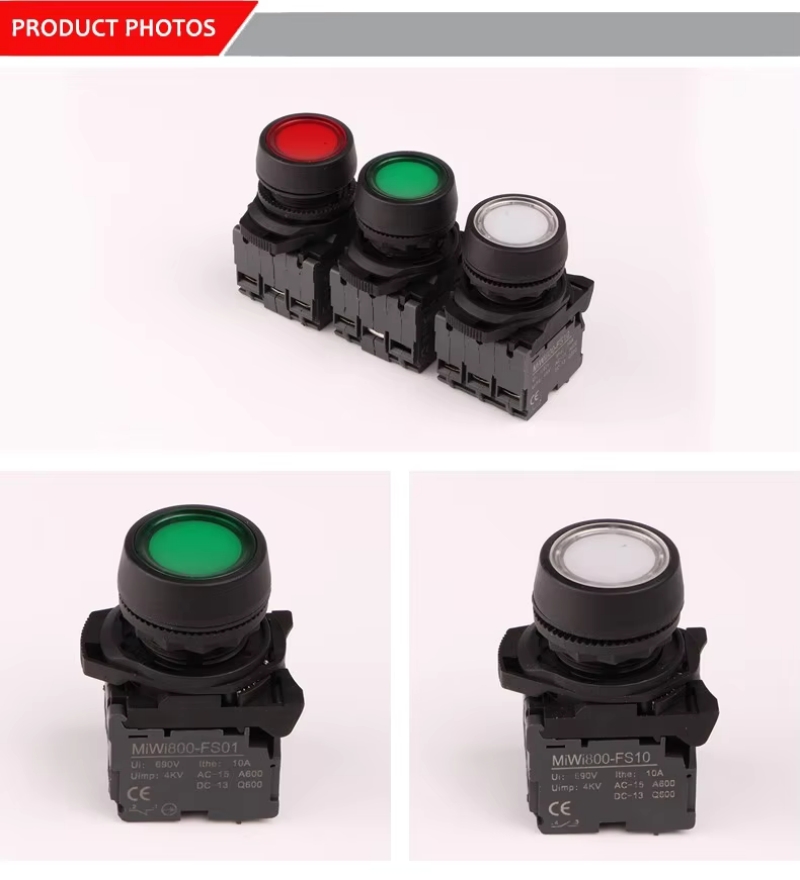 Industrial push button switches control IP65 Protection Level push button switch with red bulb lamp button