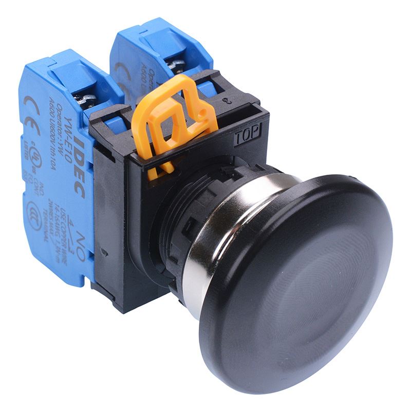Black 22mm Metal Bezel Mushroom Maintained Push Button Switch 2NO IP65 YW4B-A4E20B