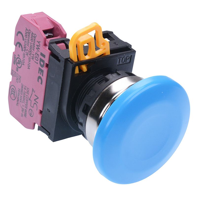 Blue 22mm Metal Bezel Mushroom Momentary Push Button Switch NC IP65 YW4B-M4E01S
