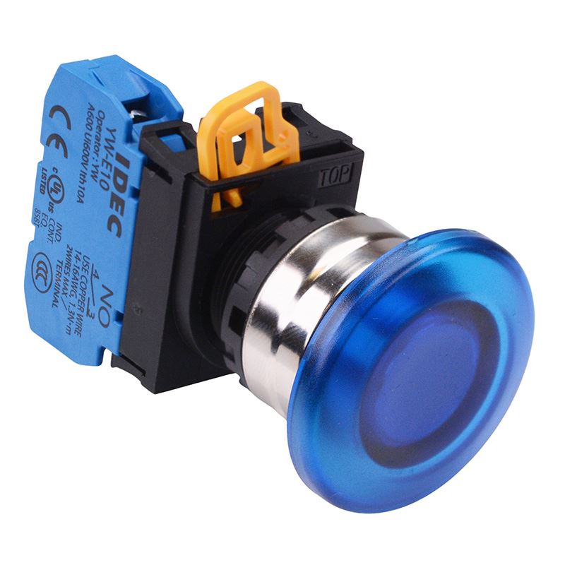 Blue 22mm Metal Bezel Mushroom Momentary Push Button Switch NO IP65 YW4L-M4E10Q0S