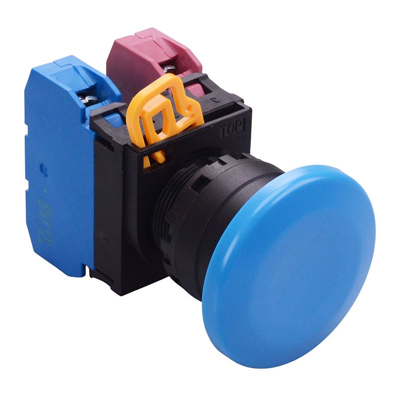Blue 22mm Mushroom Maintained Push Button Switch 1NO-1NC IP65 YW1B-A4E11S