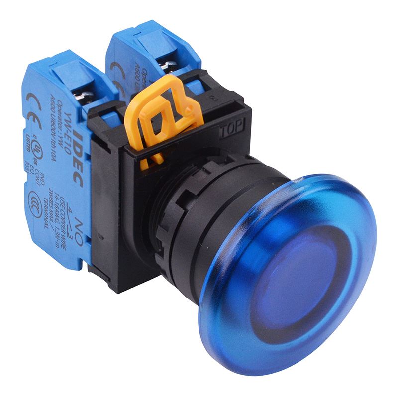 Blue 22mm Mushroom Maintained Push Button Switch 2NO IP65 YW1L-A4E20Q0S