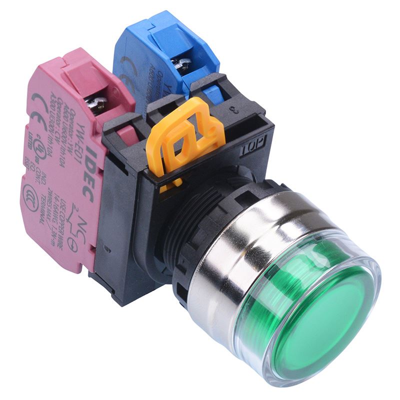 Green 22mm Metal Bezel Maintained Shrouded Push Button Switch 1NO-1NC IP65 YW4L-AF2E11Q0G