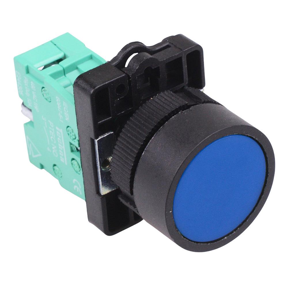 PtecPNBlue Blue Flush Push Button Switch 10A 1NO