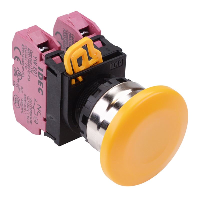 Yellow 22mm Metal Bezel Mushroom Maintained Push Button Switch 2NC IP65 YW4B-A4E02Y