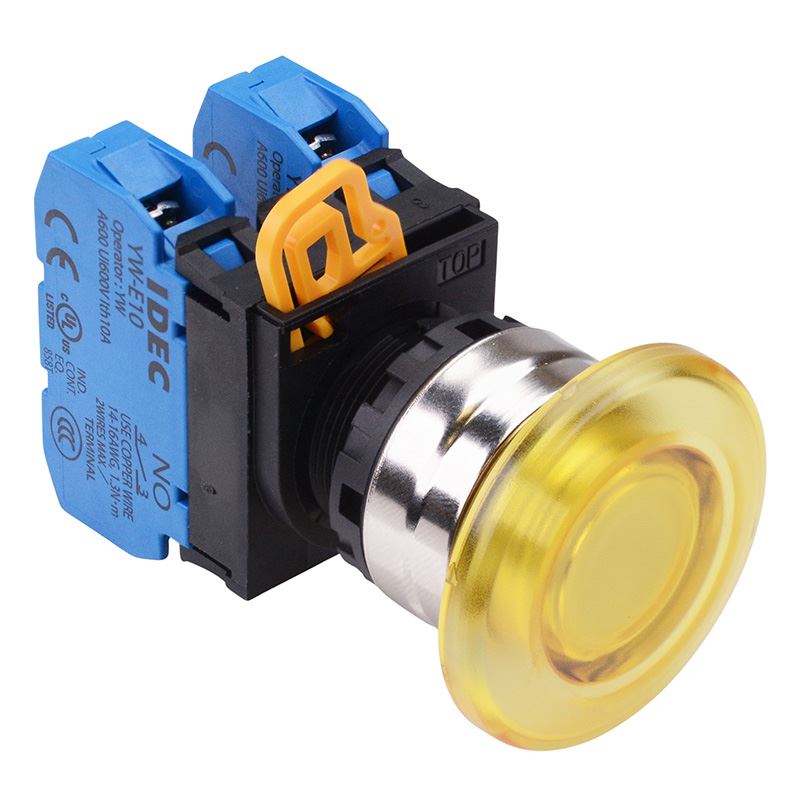 Yellow 22mm Metal Bezel Mushroom Maintained Push Button Switch 2NO IP65 YW4L-A4E20Q0Y