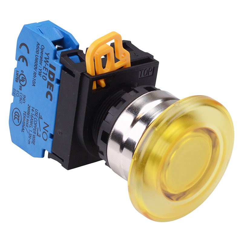 Yellow 22mm Metal Bezel Mushroom Maintained Push Button Switch NO IP65 YW4L-A4E10Q0Y