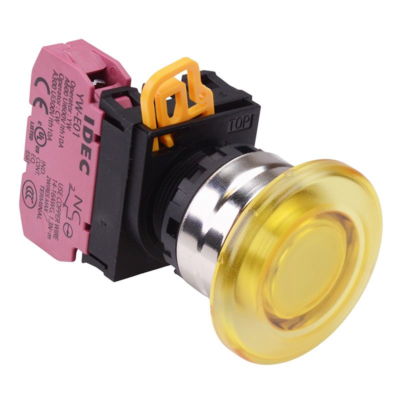Yellow 22mm Metal Bezel Mushroom Momentary Push Button Switch NC IP65 YW4L-M4E01Q0Y