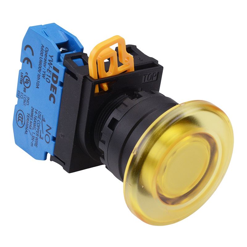 Yellow 22mm Mushroom Momentary Push Button Switch NO IP65 YW1L-M4E10Q0Y