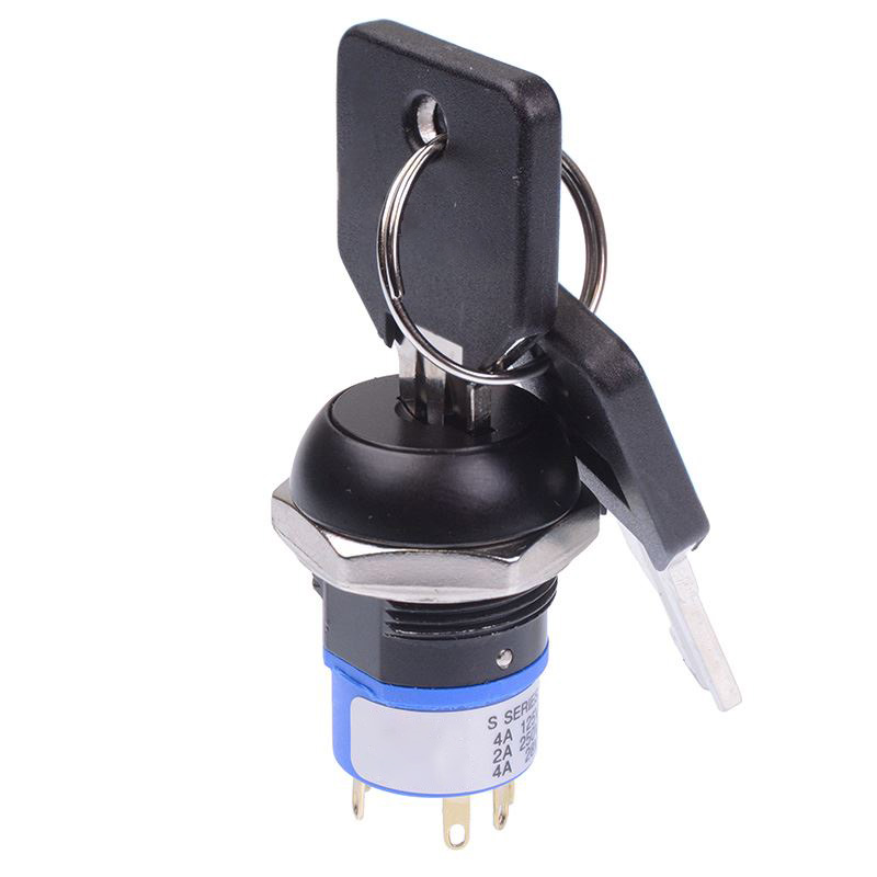 Black On-On 2 Way 19mm Key Switch DPDT 4A LK68GB126M3