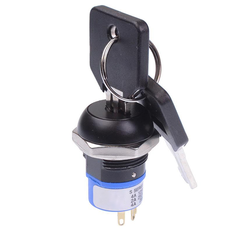 Black On-On 2 Way 19mm Key Switch SPDT 4A LK6NGB126M3