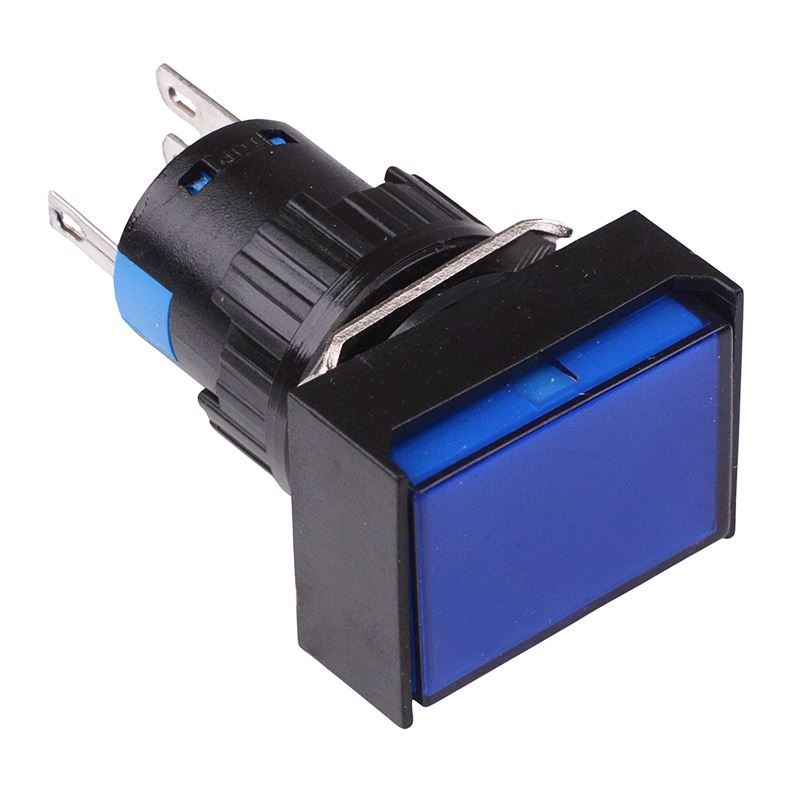 Blue Rectangle Latching 16mm Push Button Switch NO/NC 12V