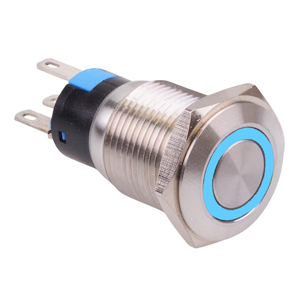 Blue LED 16mm Latching Vandal Push Button Switch 3A SPDT
