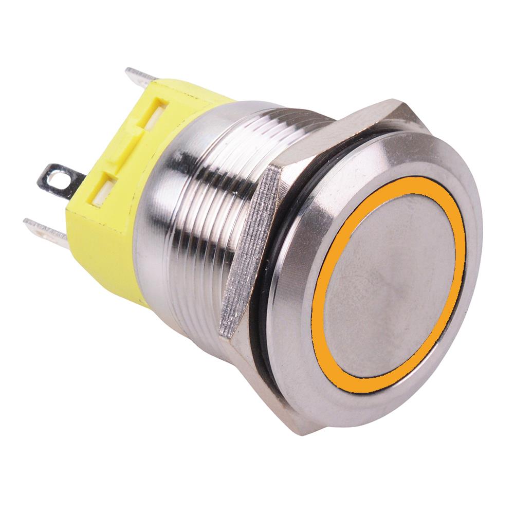 Yellow LED On-(On) Momentary 22mm Vandal Resistant Push Button Switch SPDT